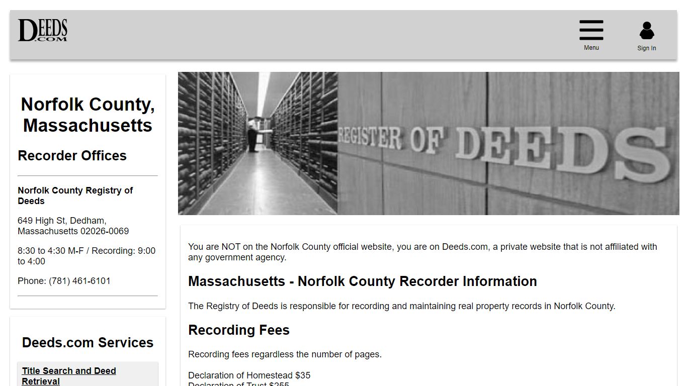 Norfolk County Recorder Information Massachusetts - Deeds.com